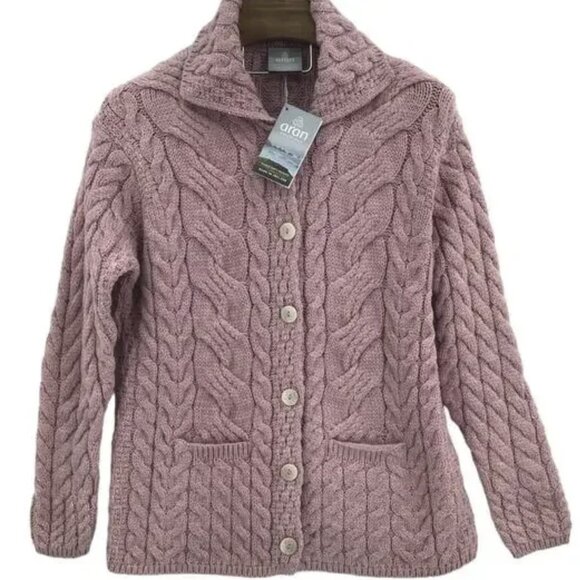 Aran Women's XL Gorgeous Pink Cable-Knit Cardigan Sweater - Picture 1 of 6